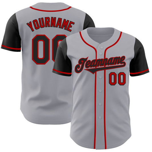 Custom Gray Black-Red Authentic Two Tone Baseball Jersey - Main View