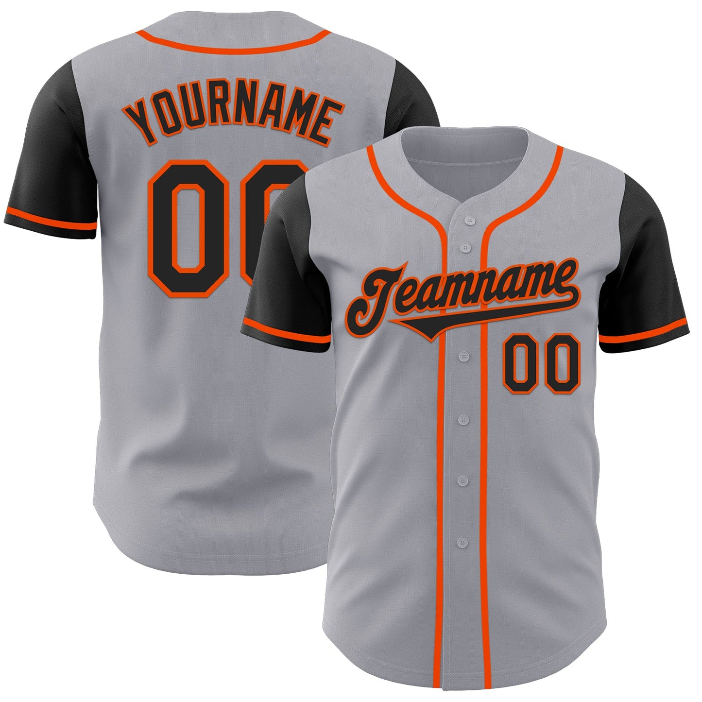 Custom Gray Black-Orange Authentic Two Tone Baseball Jersey - Main View