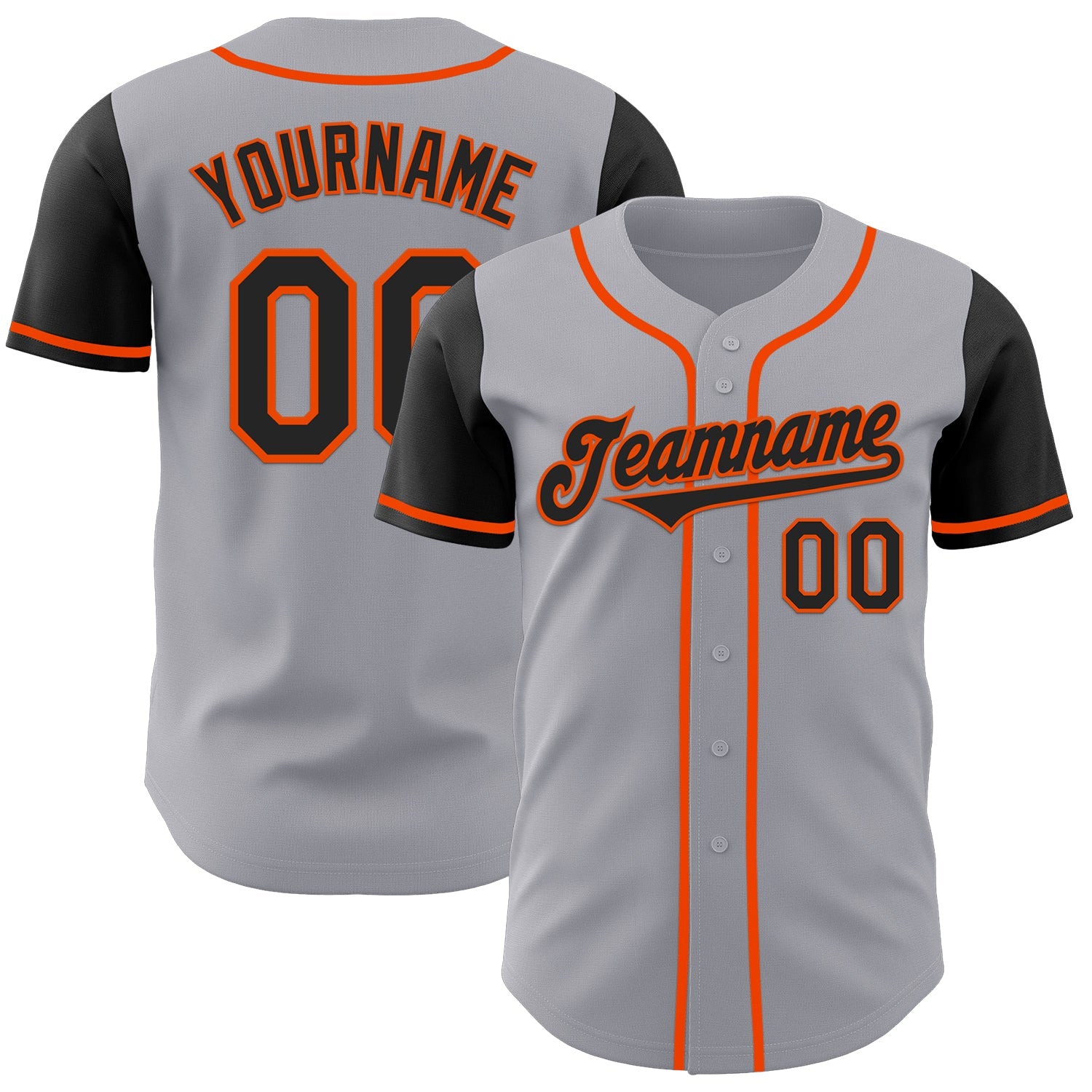 Custom Gray Black-Orange Authentic Two Tone Baseball Jersey - Main View