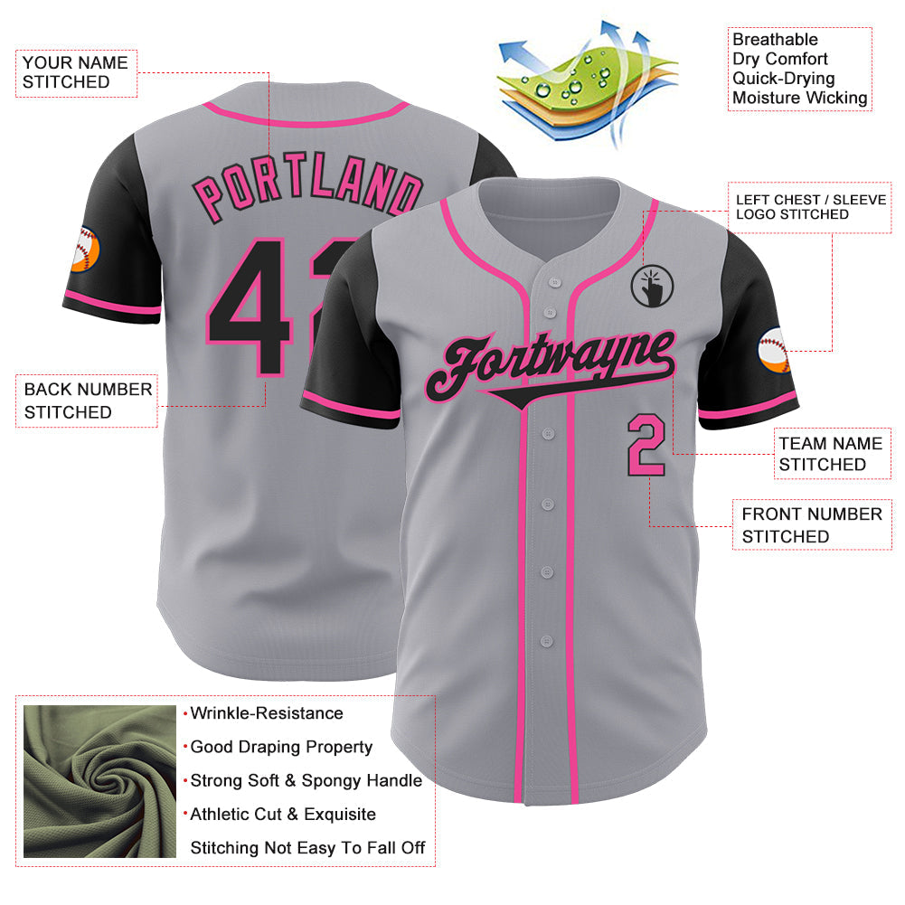 Custom Gray Black-Pink Authentic Two Tone Baseball Jersey view 3