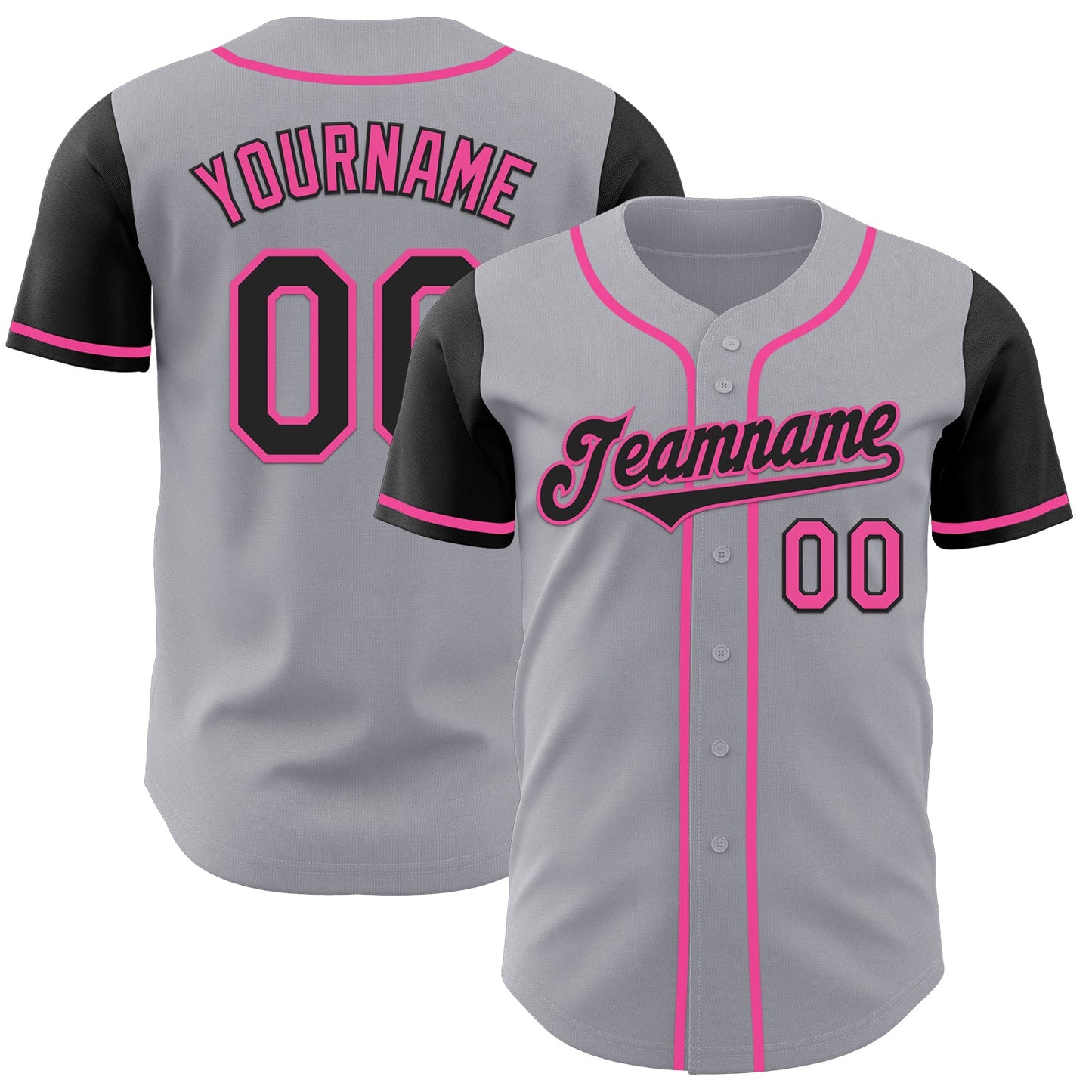 Custom Gray Black-Pink Authentic Two Tone Baseball Jersey - Main View