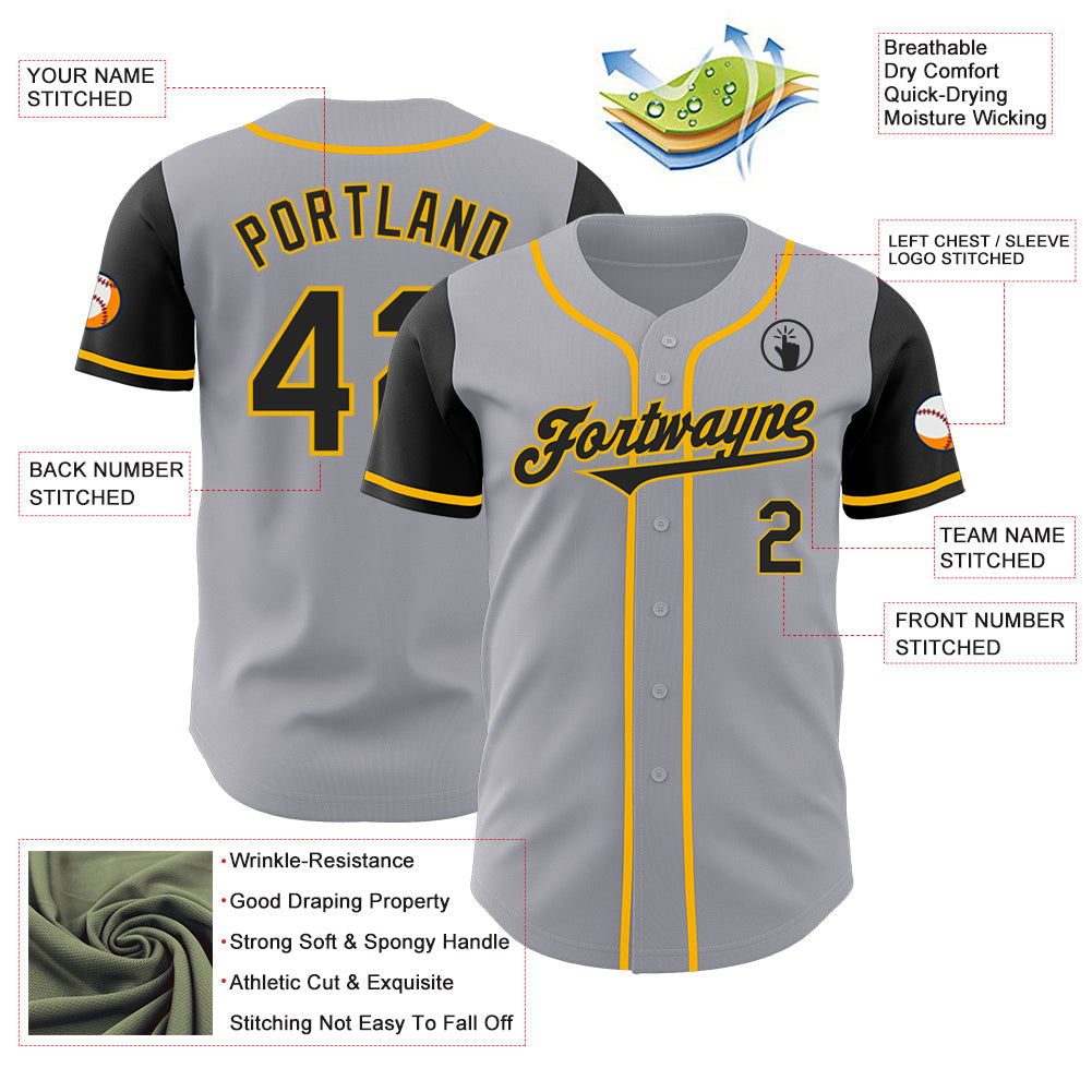 Custom Gray Black-Gold Authentic Two Tone Baseball Jersey view 3