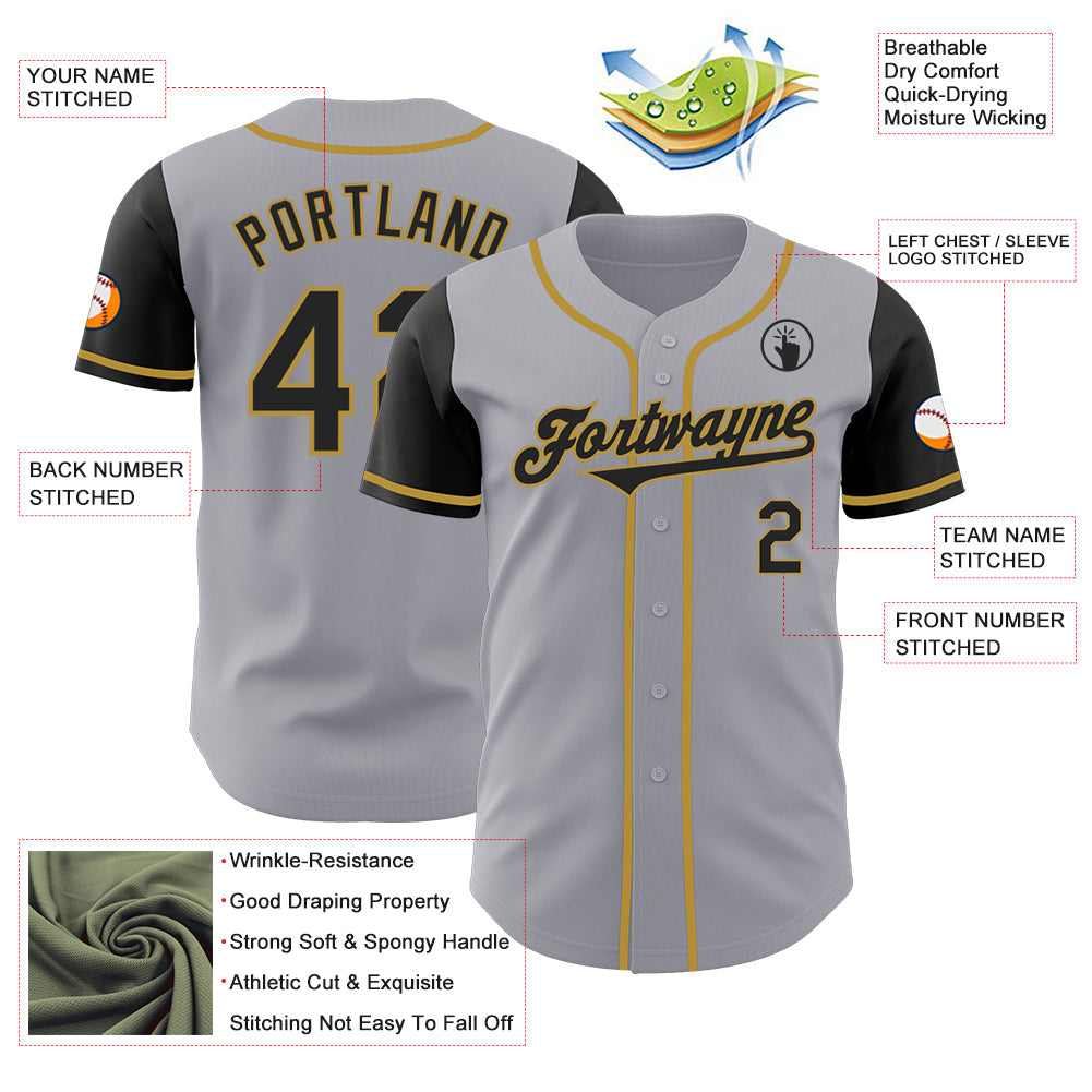 Custom Gray Black-Old Gold Authentic Two Tone Baseball Jersey view 3