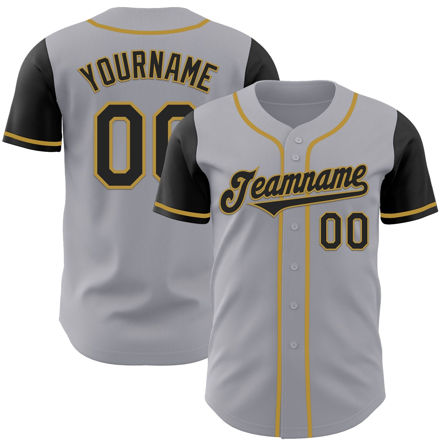 Custom Gray Black-Old Gold Authentic Two Tone Baseball Jersey - Main View
