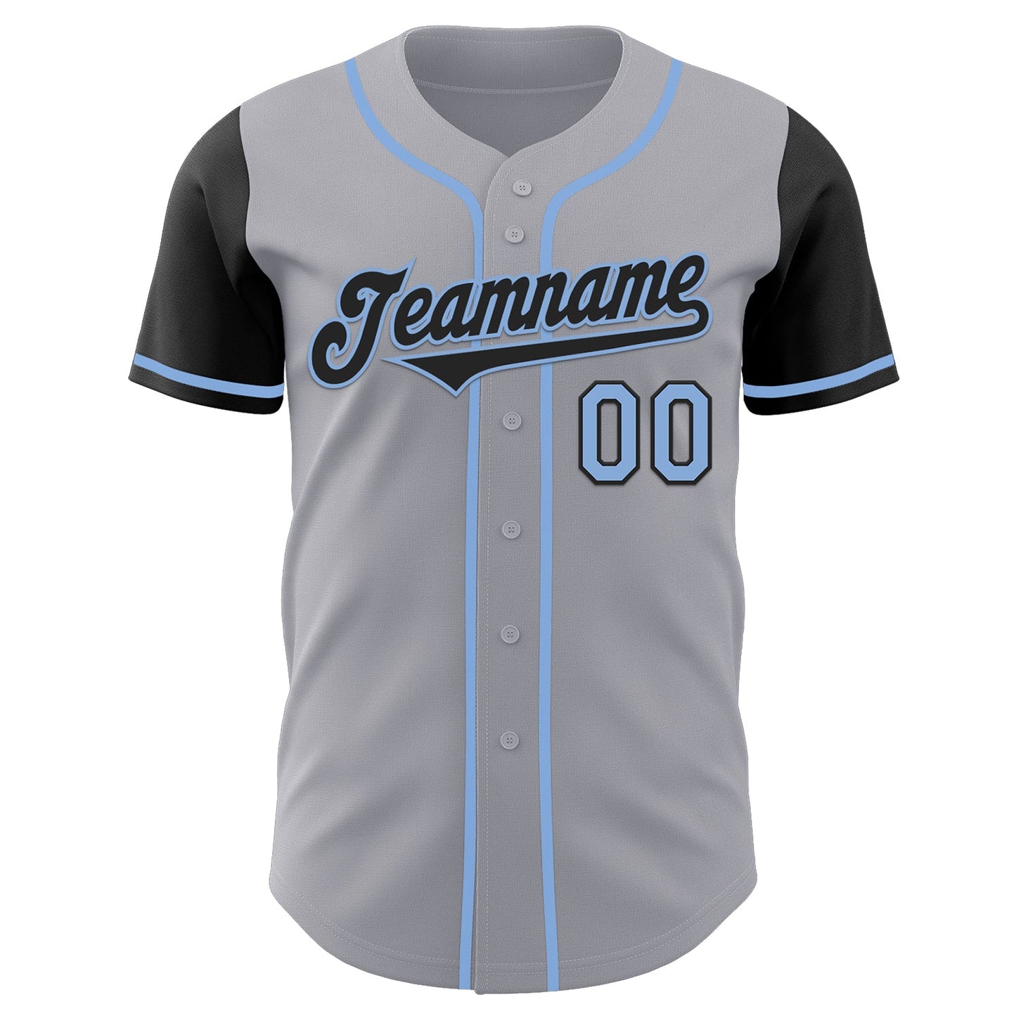 Custom Gray Black-Light Blue Authentic Two Tone Baseball Jersey view 2