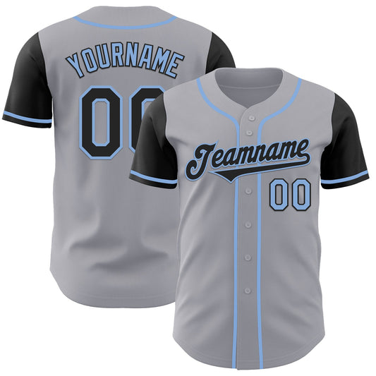 Custom Gray Black-Light Blue Authentic Two Tone Baseball Jersey - Main View