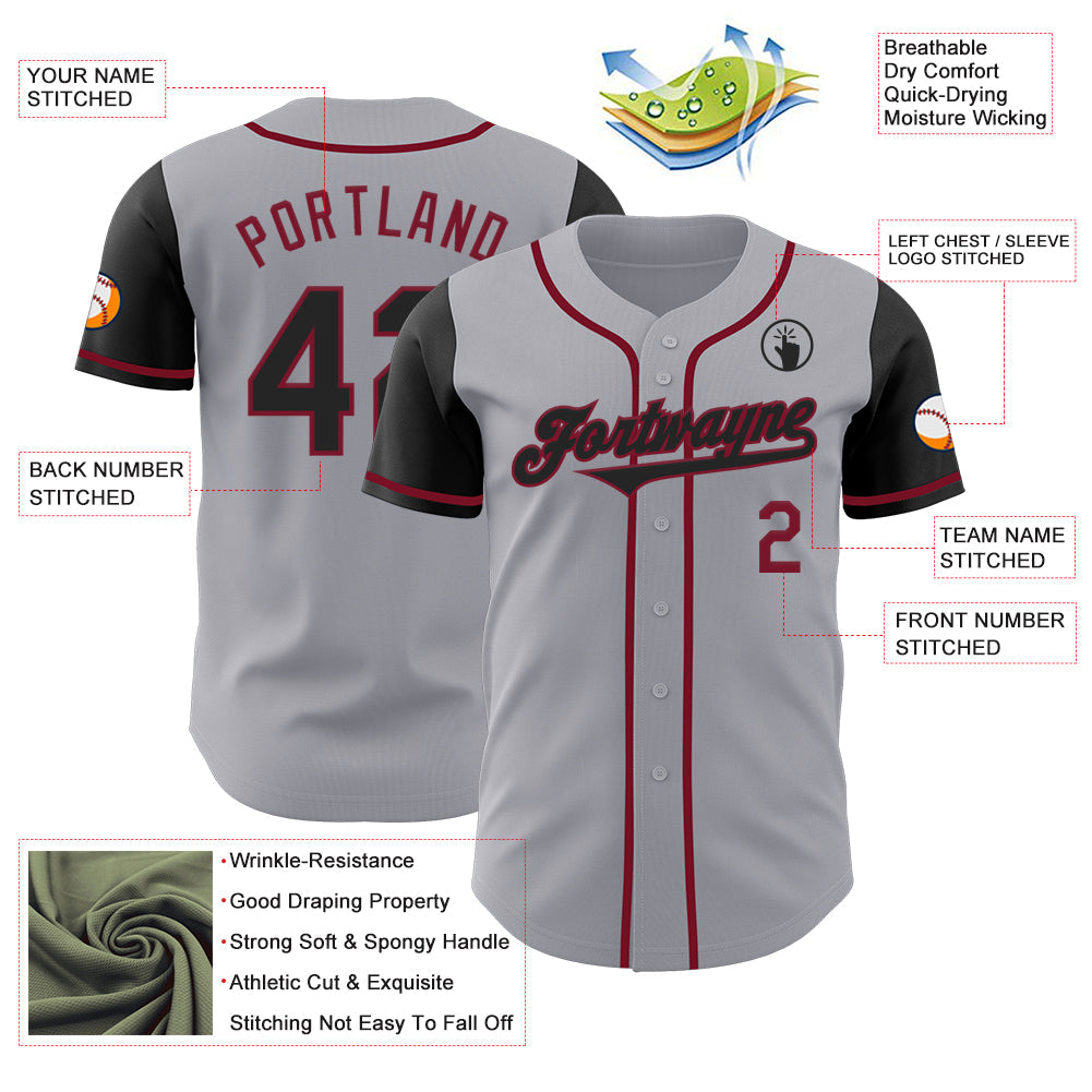 Custom Gray Black-Crimson Authentic Two Tone Baseball Jersey view 3