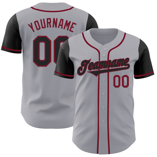 Custom Gray Black-Crimson Authentic Two Tone Baseball Jersey - Main View