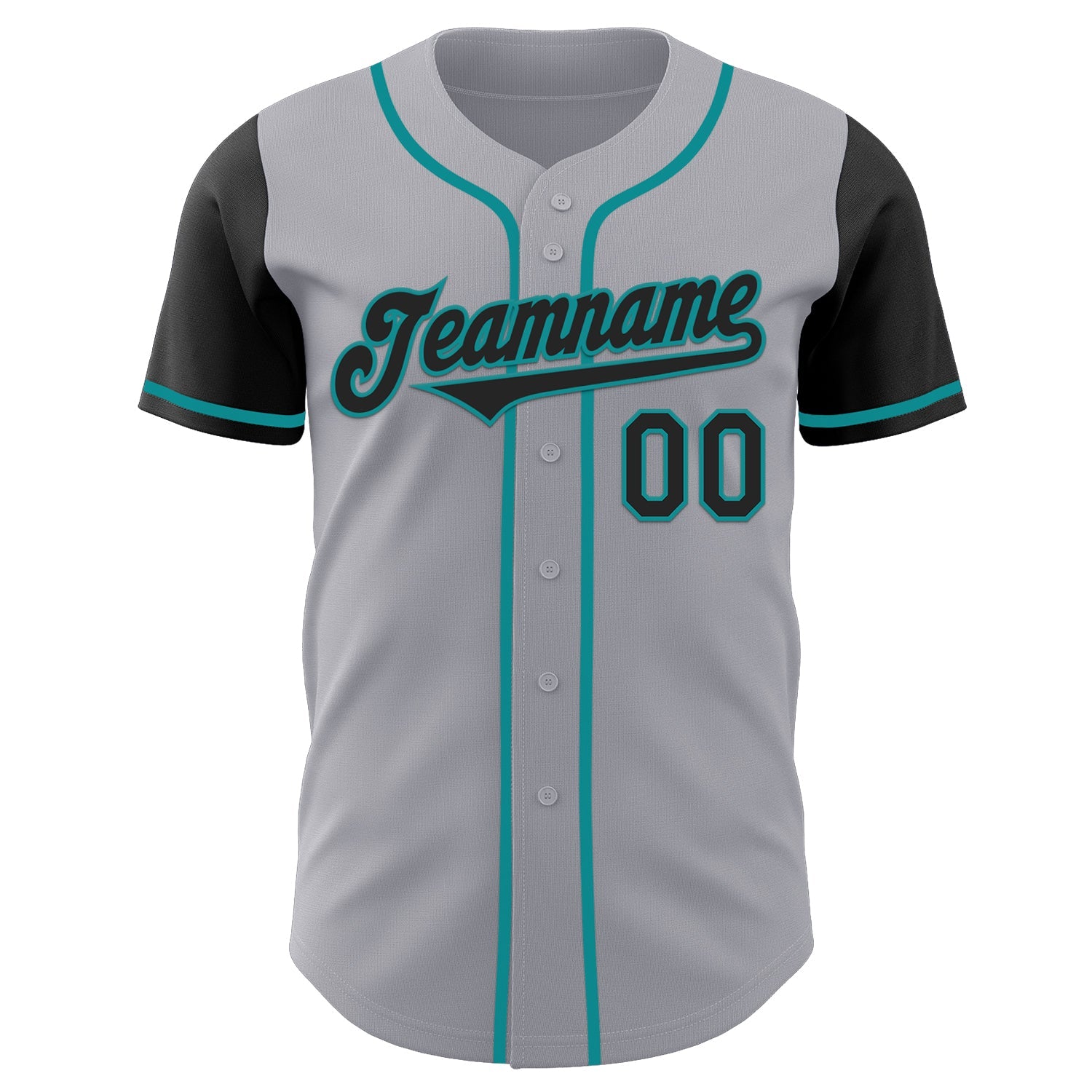 Custom Gray Black-Teal Authentic Two Tone Baseball Jersey view 2