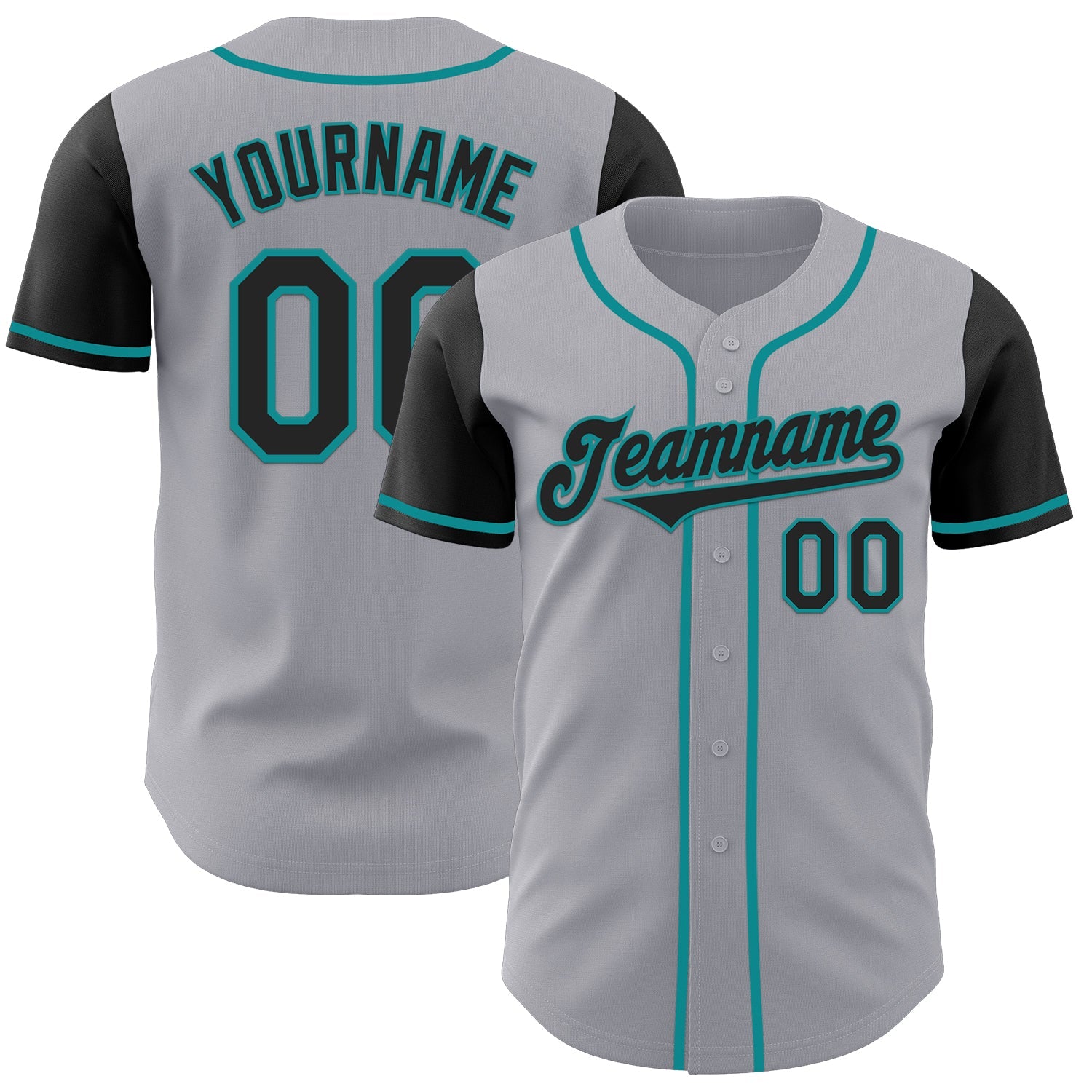 Custom Gray Black-Teal Authentic Two Tone Baseball Jersey - Main View