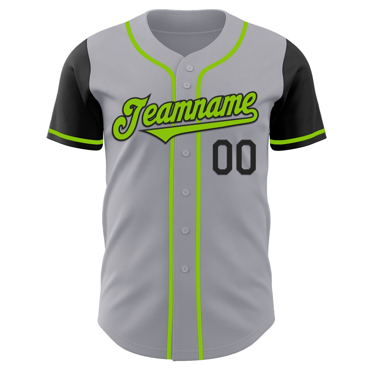 Custom Gray Neon Green-Black Authentic Two Tone Baseball Jersey view 2