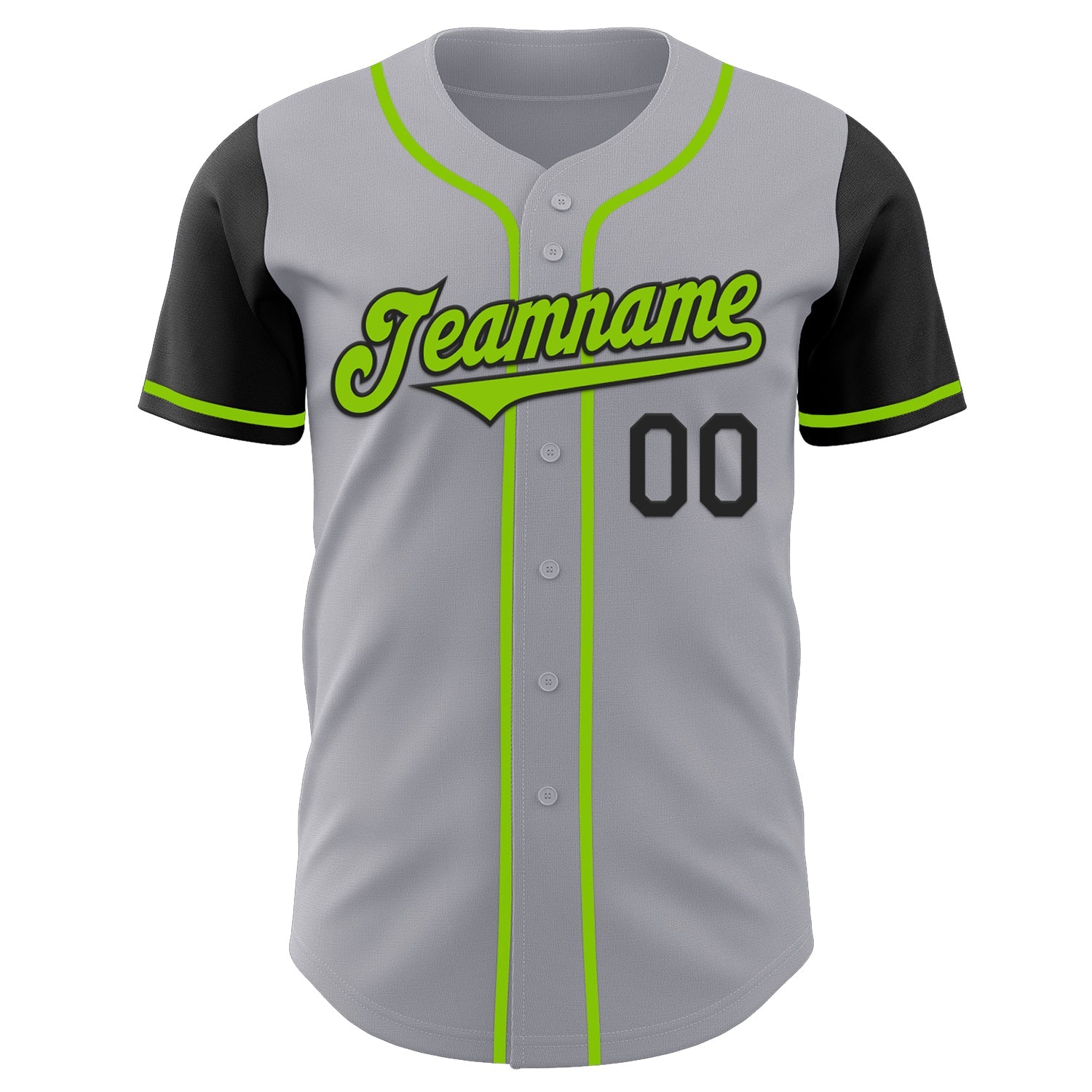 Custom Gray Neon Green-Black Authentic Two Tone Baseball Jersey view 2