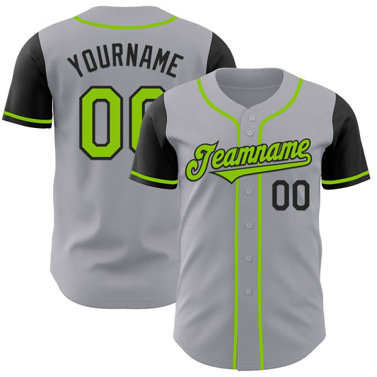 Custom Gray Neon Green-Black Authentic Two Tone Baseball Jersey - Main View