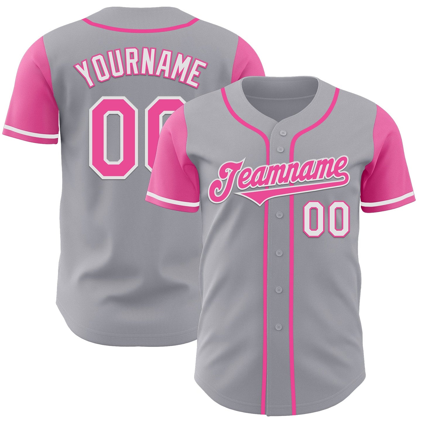 Custom Gray Pink-White Authentic Two Tone Baseball Jersey - Main View