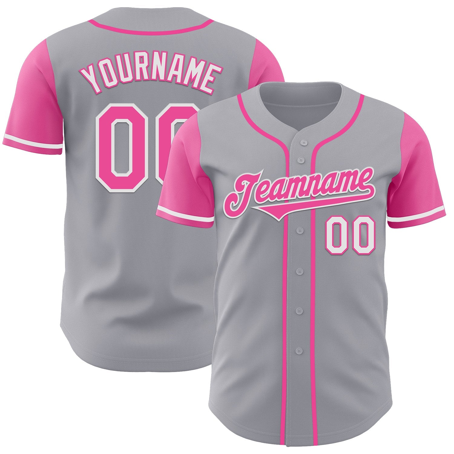 Custom Gray Pink-White Authentic Two Tone Baseball Jersey - Main View