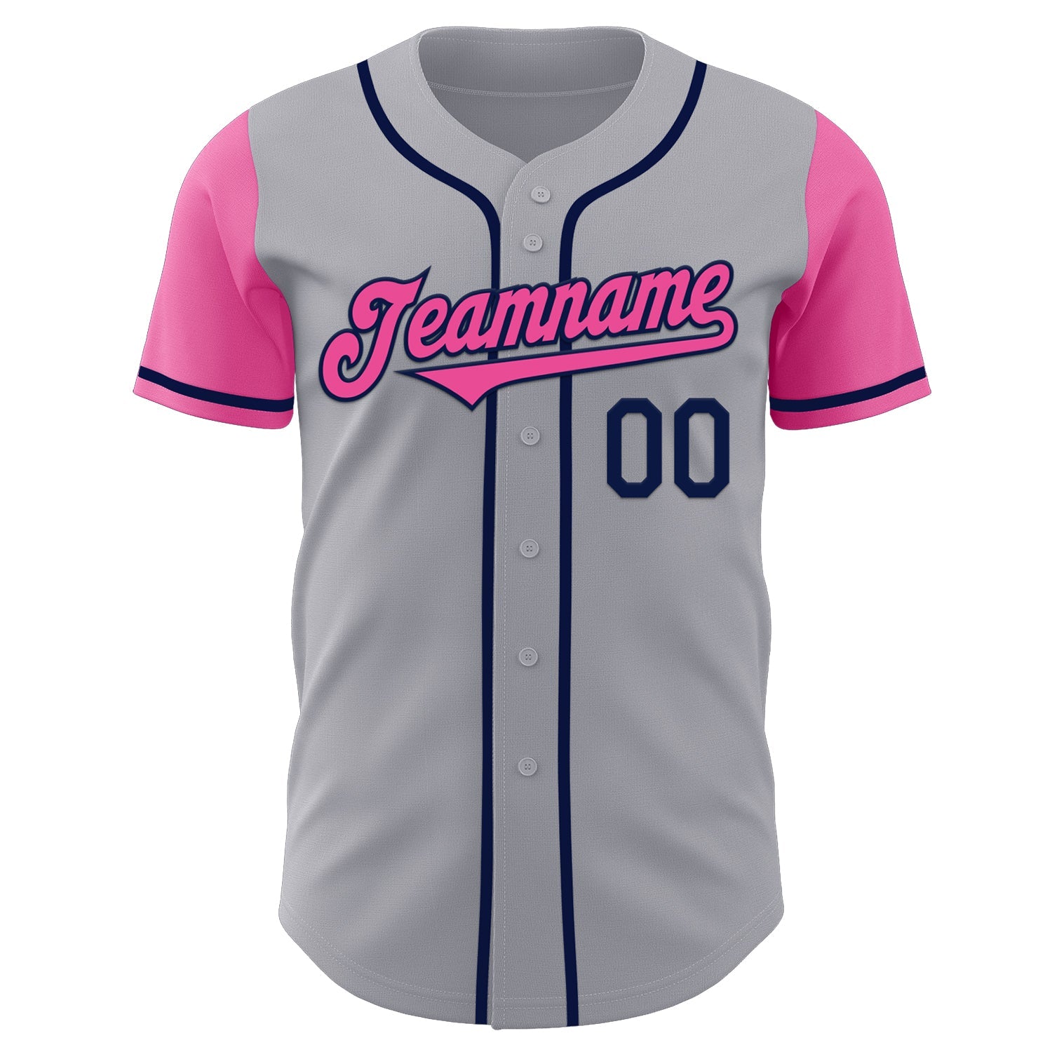 Custom Gray Pink-Navy Authentic Two Tone Baseball Jersey view 2