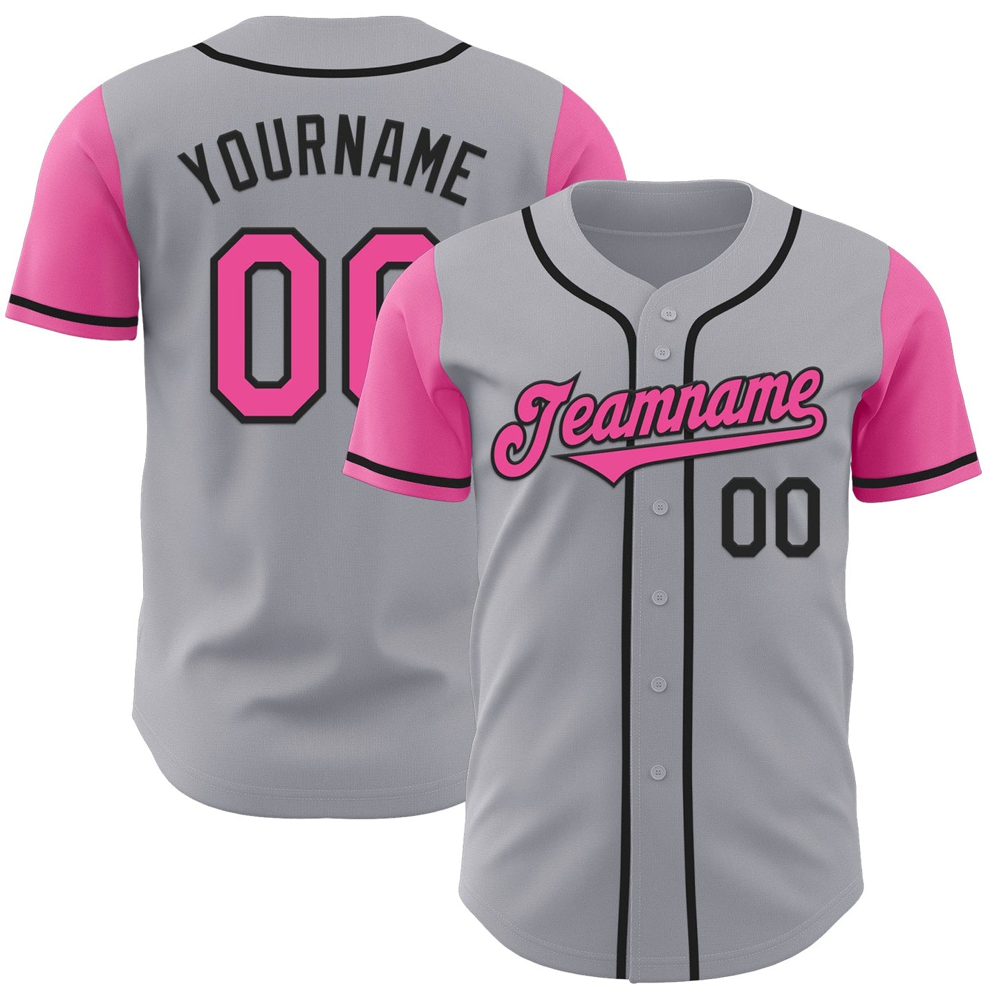 Custom Gray Pink-Black Authentic Two Tone Baseball Jersey - Main View
