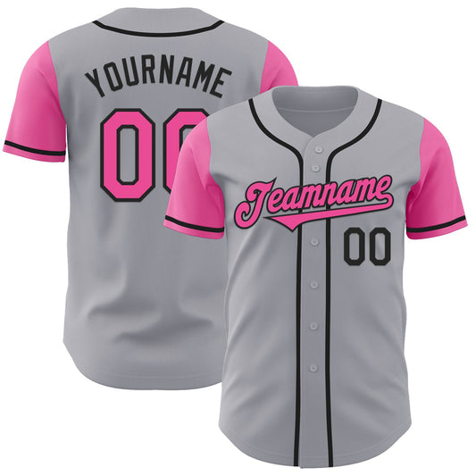 Custom Gray Pink-Black Authentic Two Tone Baseball Jersey - Main View