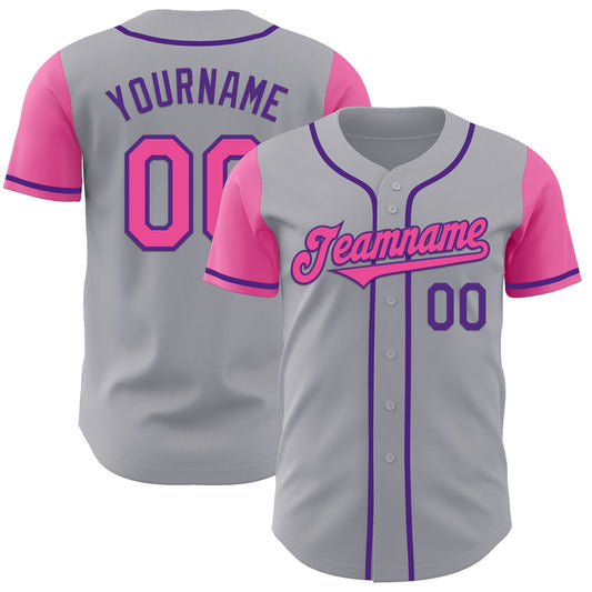 Custom Gray Pink-Purple Authentic Two Tone Baseball Jersey - Main View