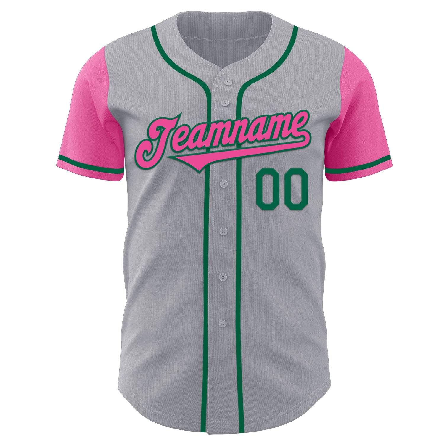 Custom Gray Pink-Kelly Green Authentic Two Tone Baseball Jersey view 2