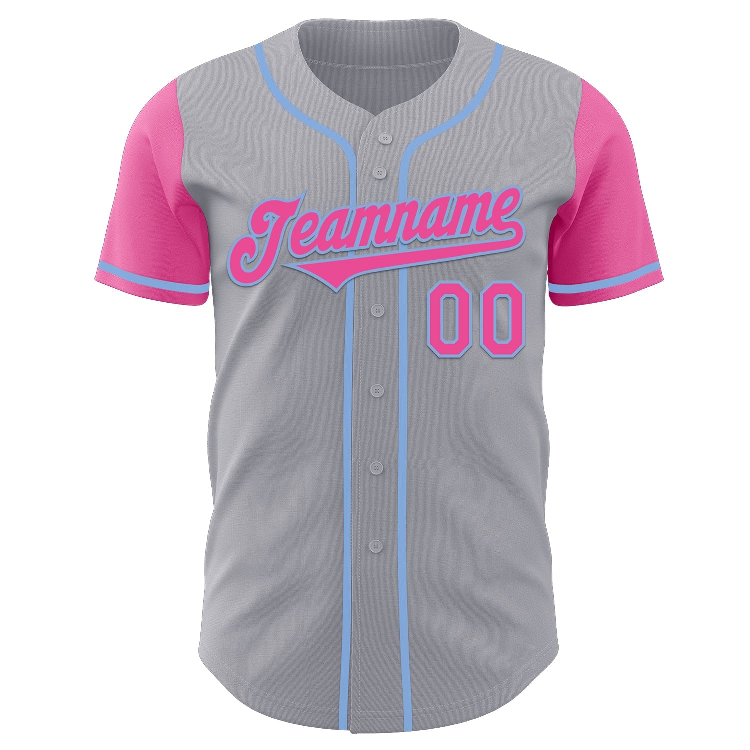 Custom Gray Pink-Light Blue Authentic Two Tone Baseball Jersey view 2