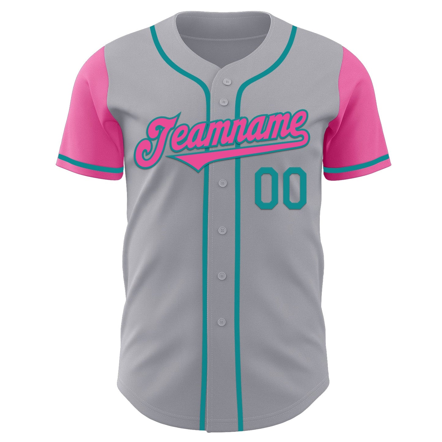 Custom Gray Pink-Teal Authentic Two Tone Baseball Jersey view 2