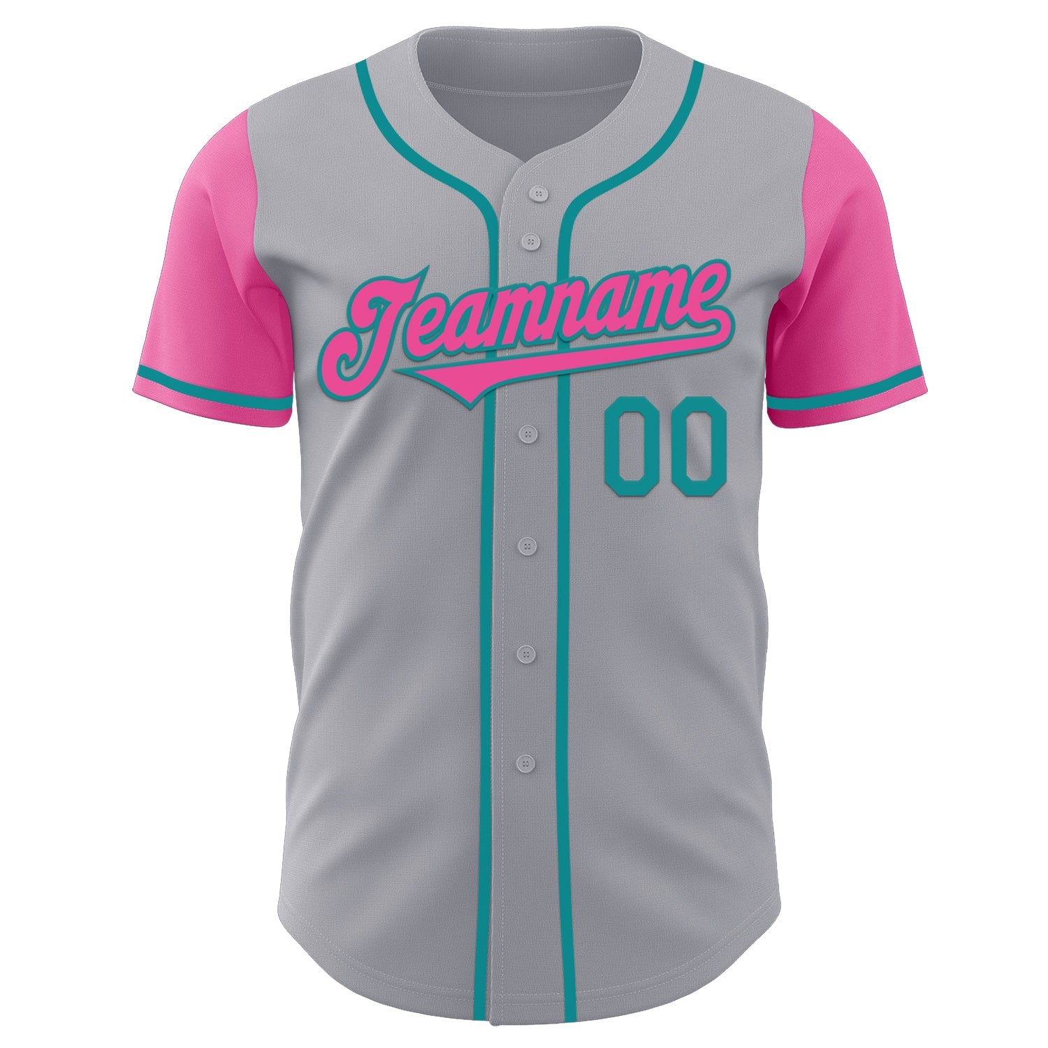 Custom Gray Pink-Teal Authentic Two Tone Baseball Jersey view 2