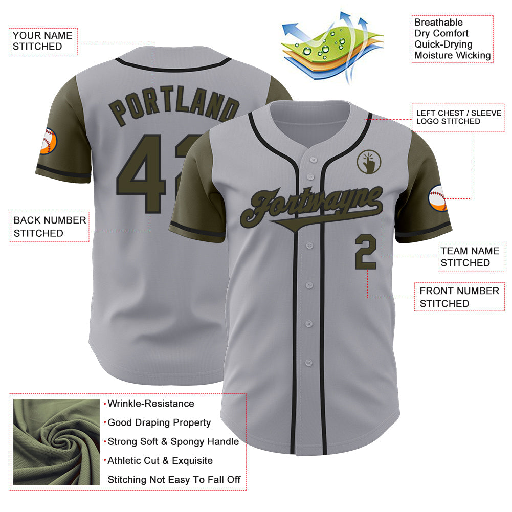 Custom Gray Olive-Black Authentic Two Tone Baseball Jersey view 3