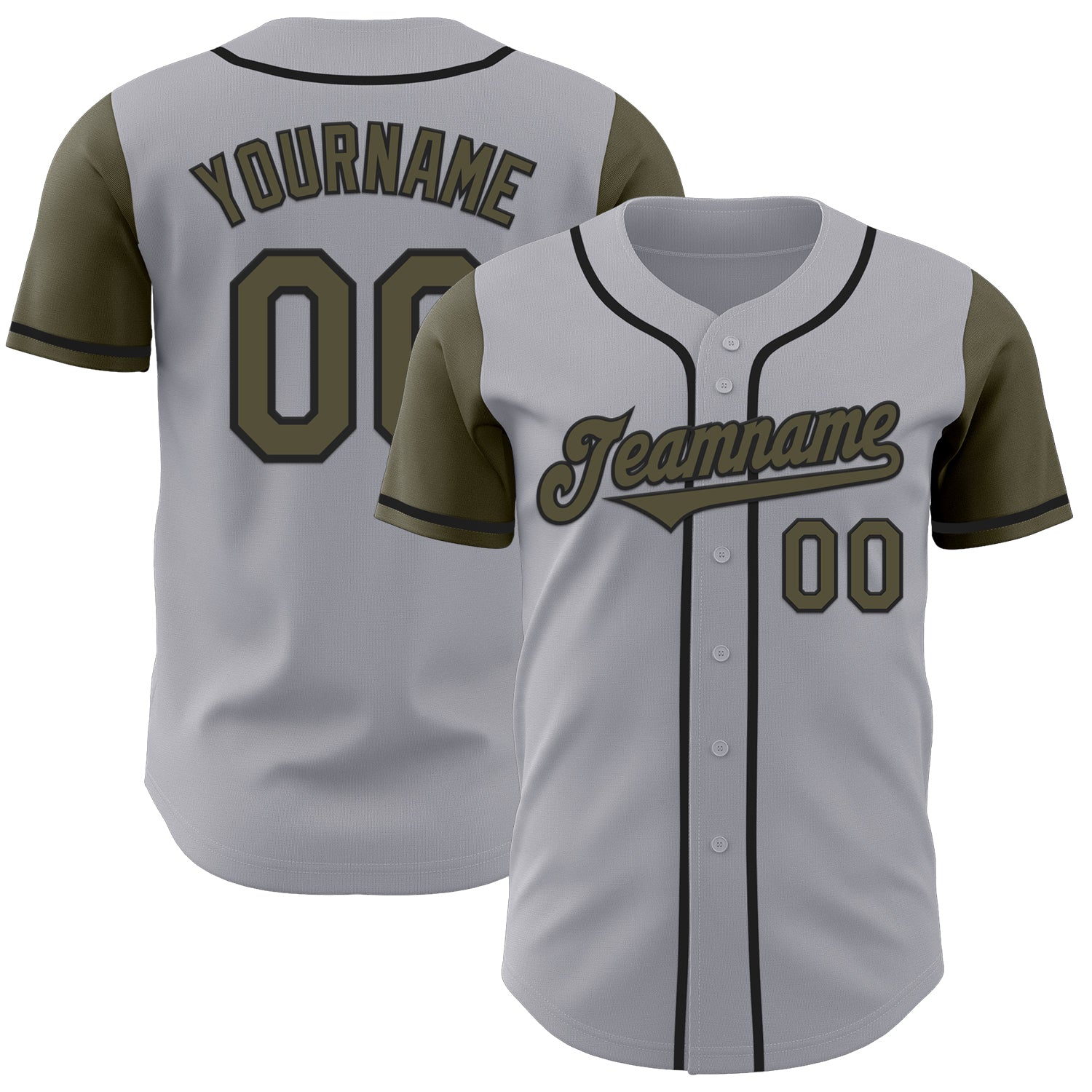 Custom Gray Olive-Black Authentic Two Tone Baseball Jersey - Main View