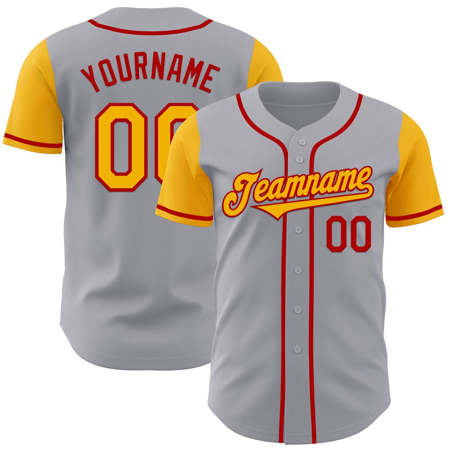 Custom Gray Gold-Red Authentic Two Tone Baseball Jersey - Main View