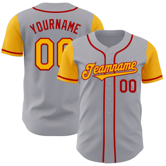 Custom Gray Gold-Red Authentic Two Tone Baseball Jersey - Main View