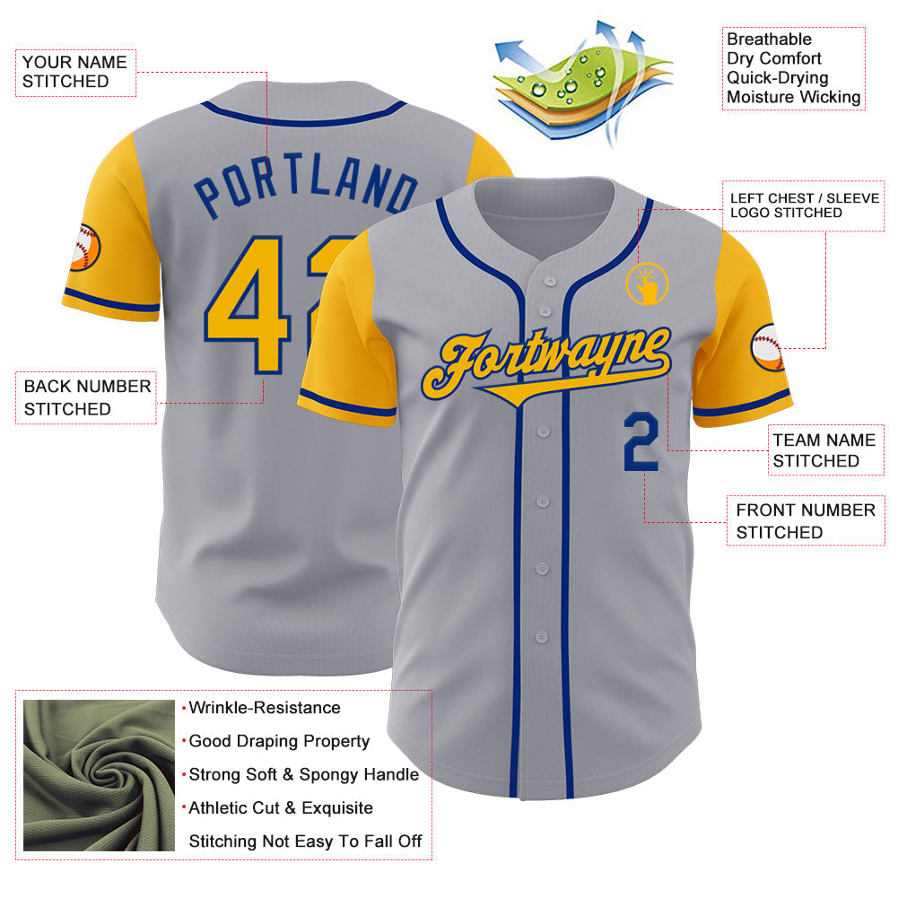 Custom Gray Gold-Royal Authentic Two Tone Baseball Jersey view 3