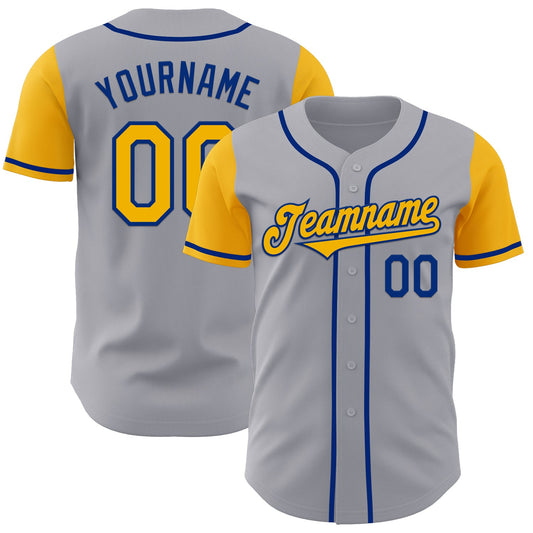 Custom Gray Gold-Royal Authentic Two Tone Baseball Jersey - Main View