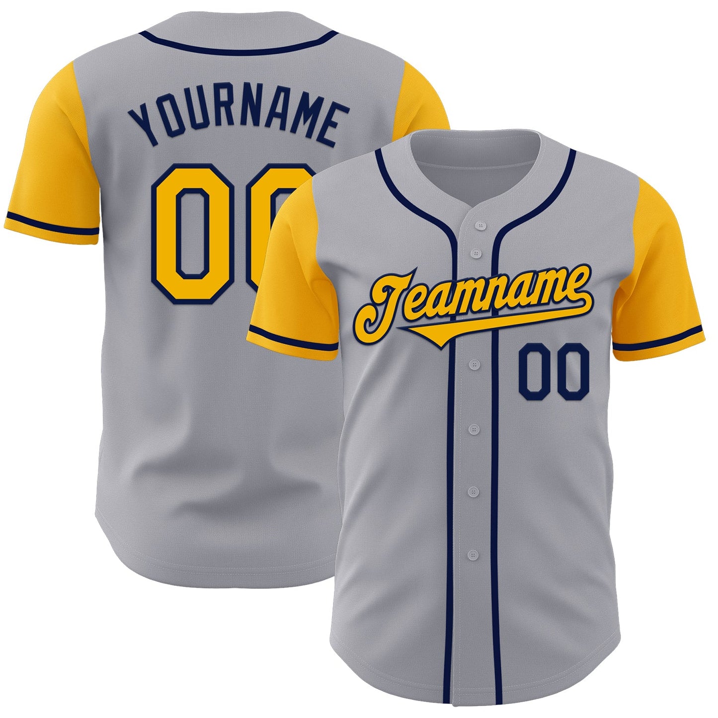 Custom Gray Gold-Navy Authentic Two Tone Baseball Jersey - Main View