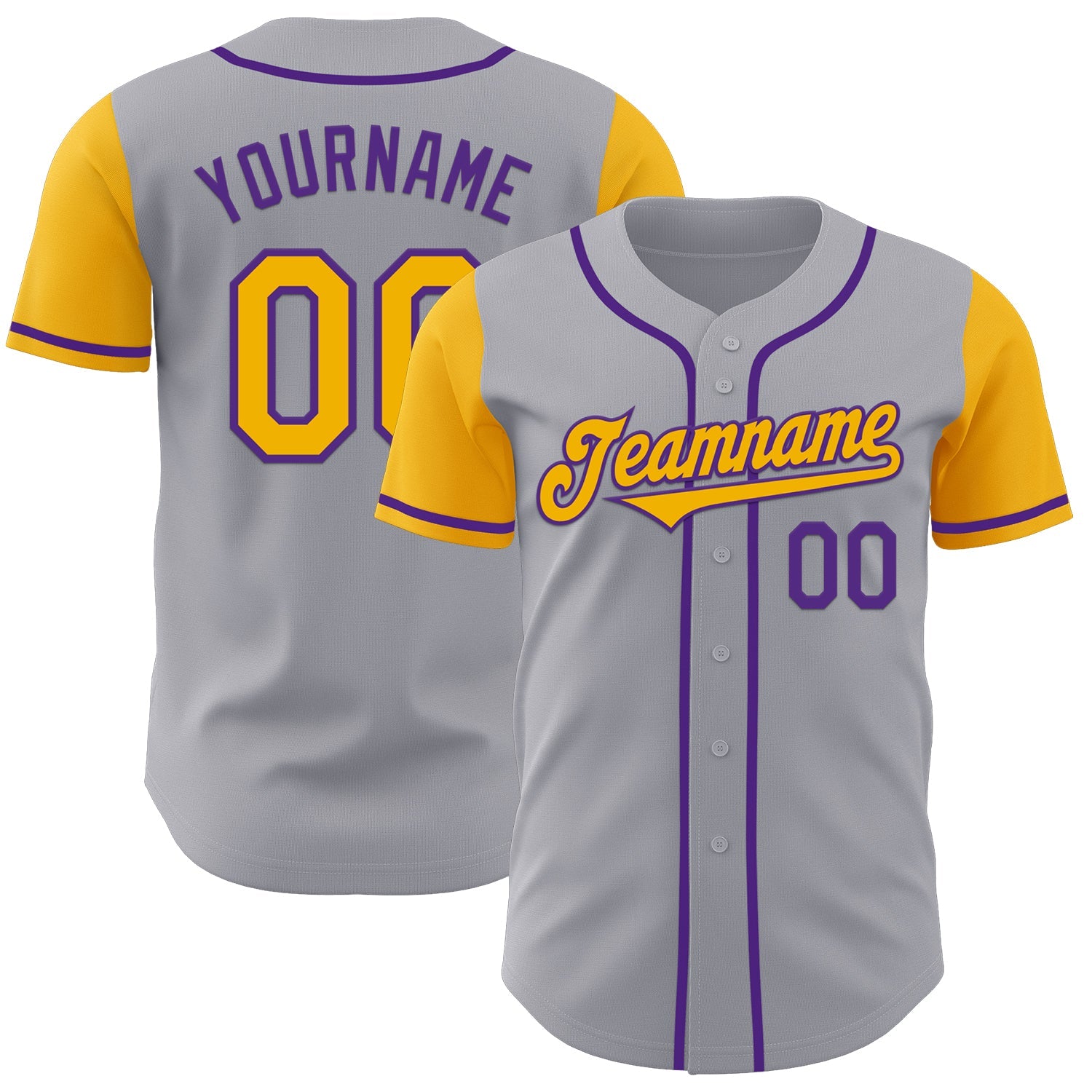 Custom Gray Gold-Purple Authentic Two Tone Baseball Jersey - Main View