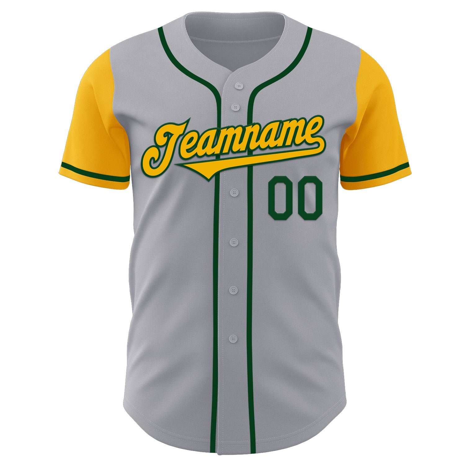 Custom Gray Gold-Green Authentic Two Tone Baseball Jersey view 2