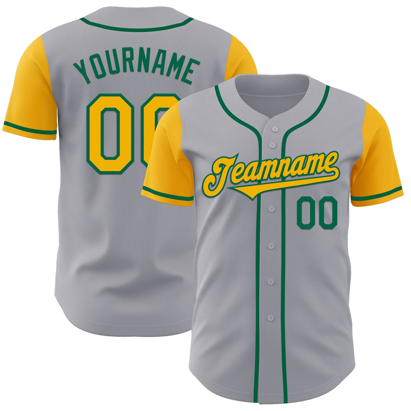 Custom Gray Gold-Kelly Green Authentic Two Tone Baseball Jersey - Main View