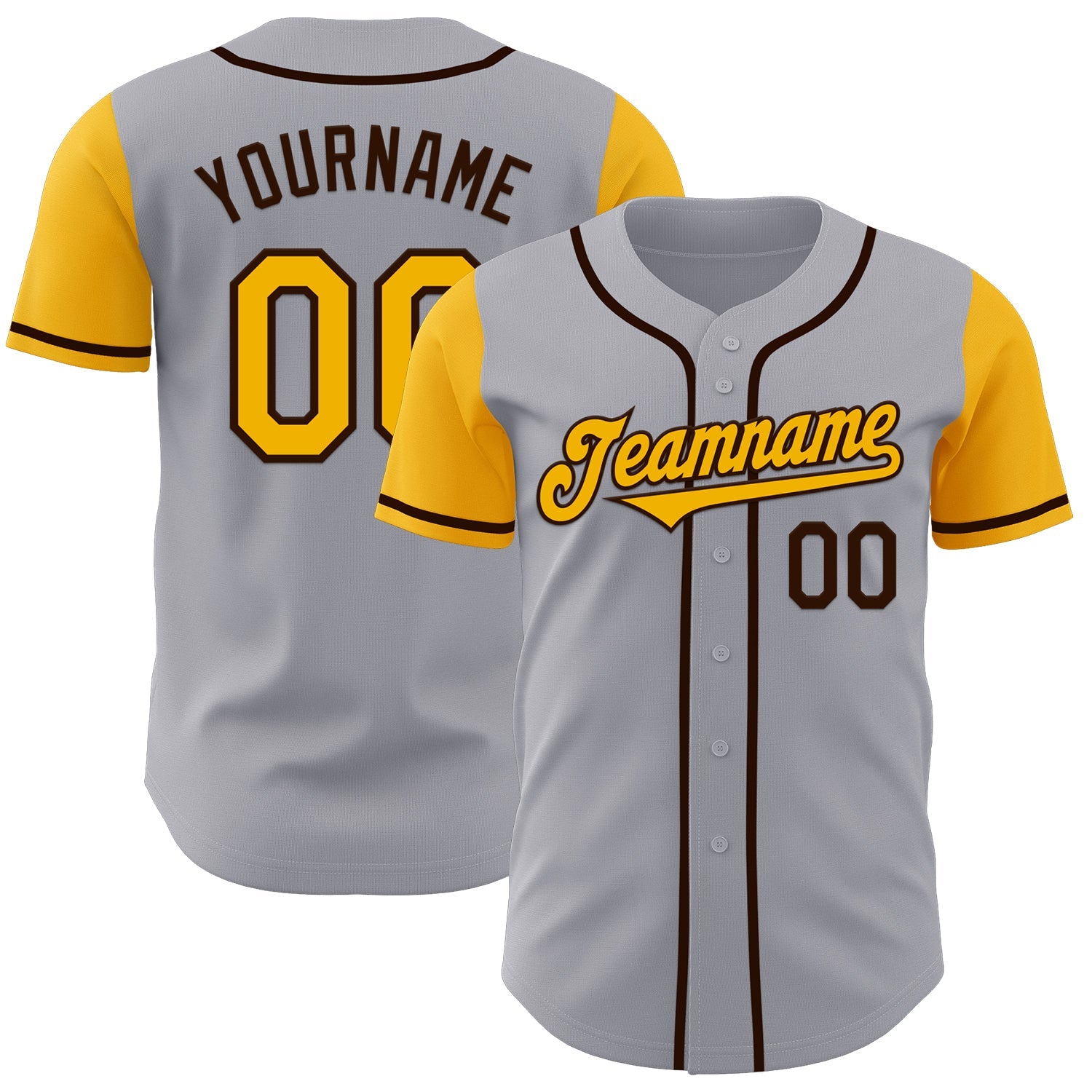 Custom Gray Gold-Brown Authentic Two Tone Baseball Jersey - Main View
