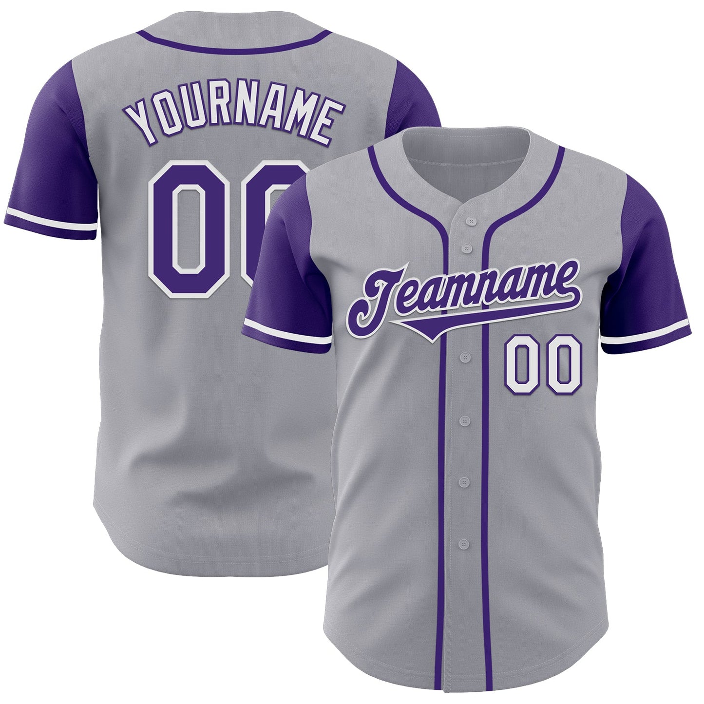 Custom Gray Purple-White Authentic Two Tone Baseball Jersey - Main View