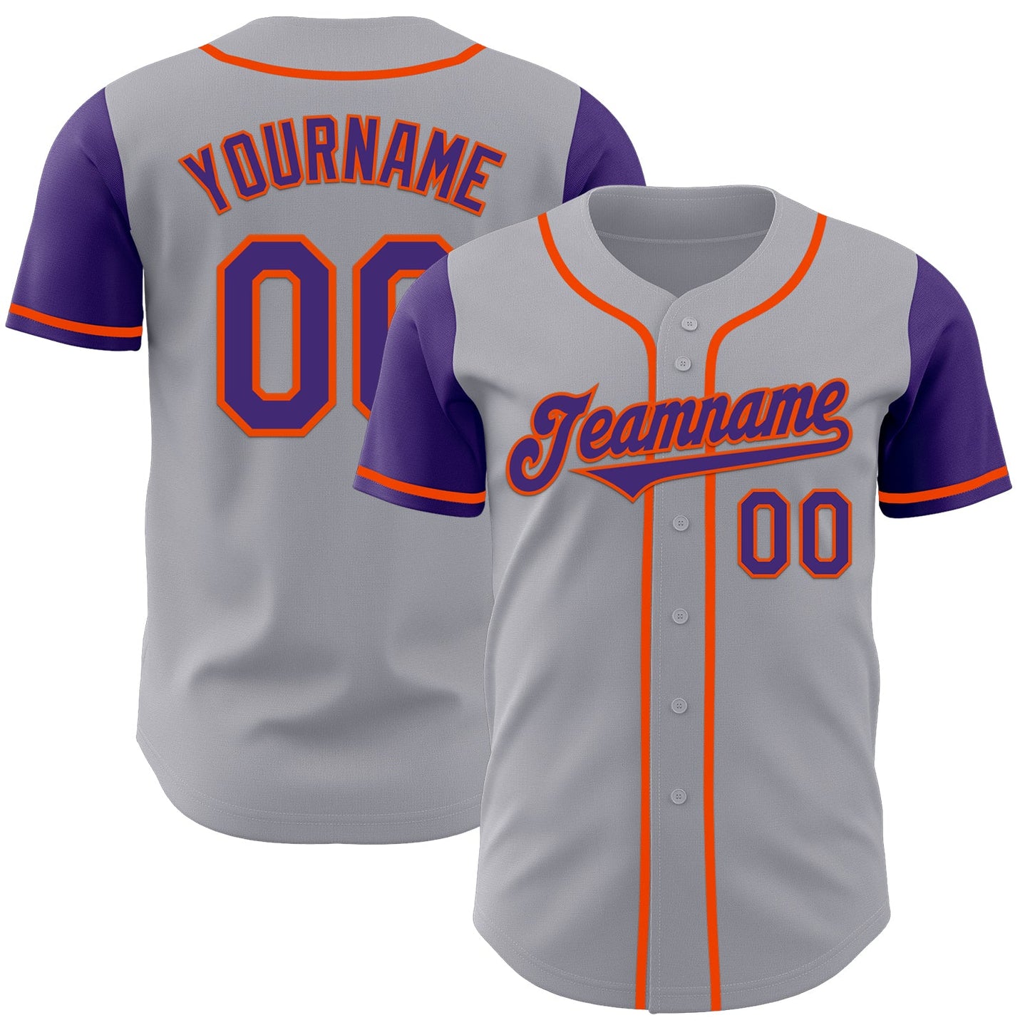 Custom Gray Purple-Orange Authentic Two Tone Baseball Jersey - Main View