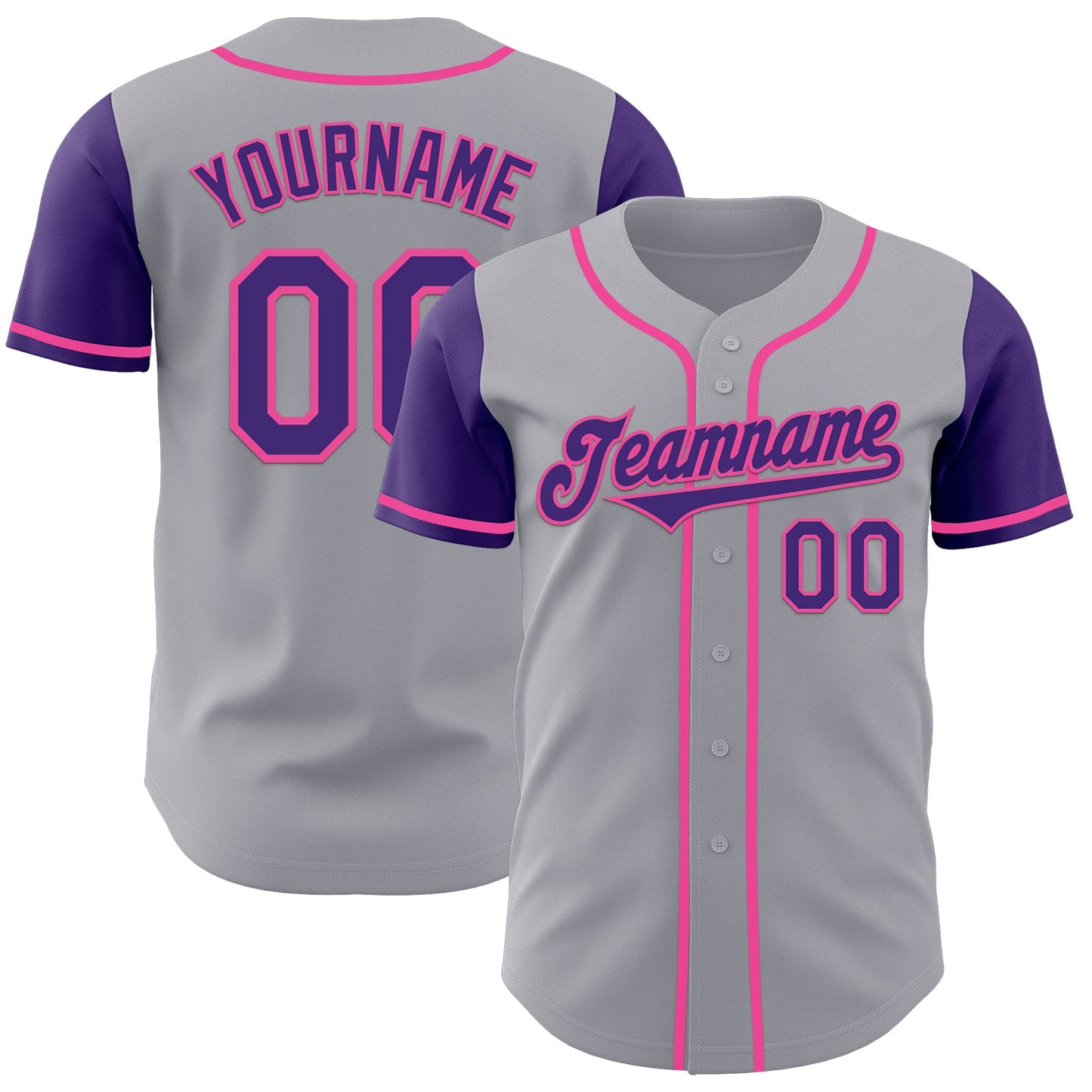 Custom Gray Purple-Pink Authentic Two Tone Baseball Jersey - Main View