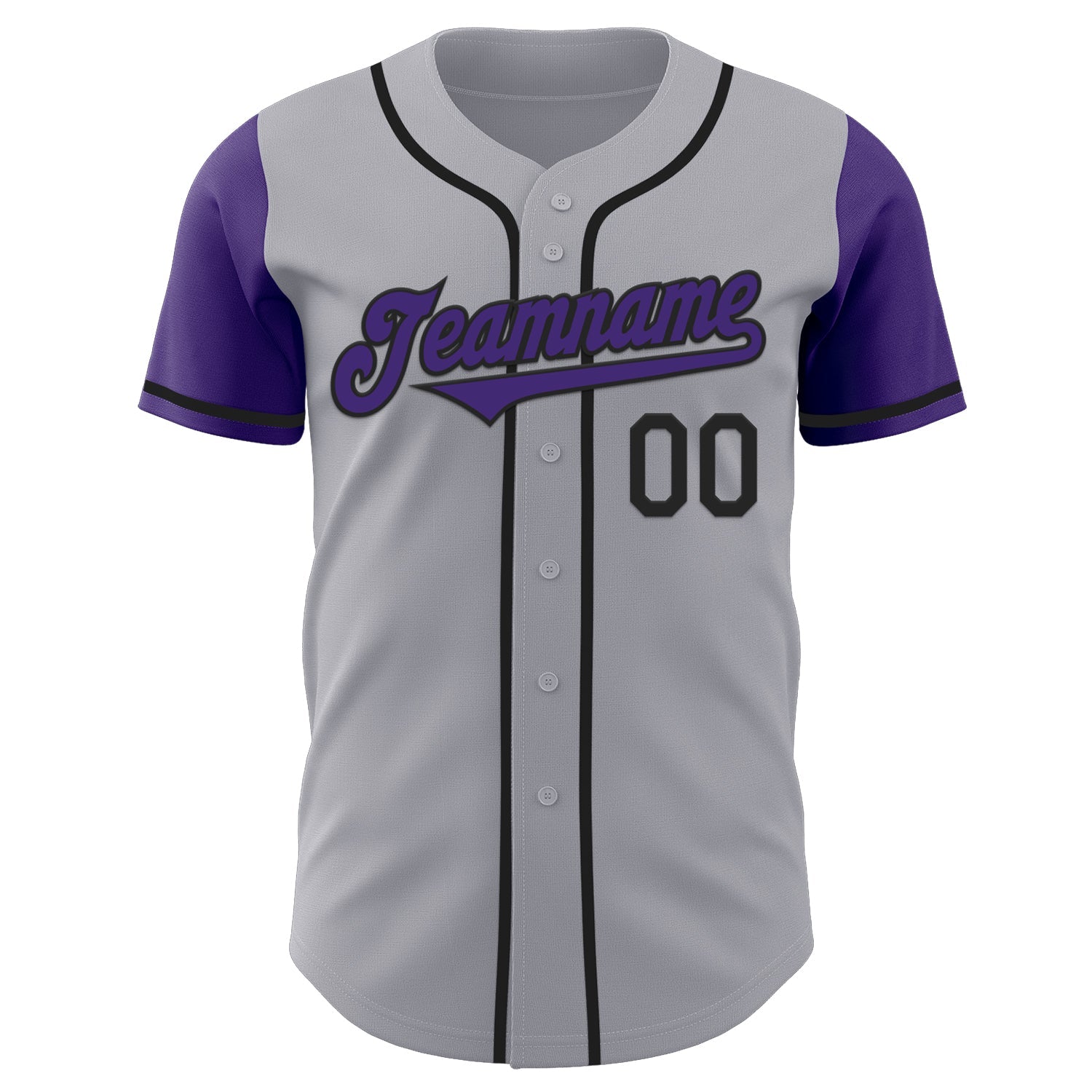Custom Gray Purple-Black Authentic Two Tone Baseball Jersey view 2