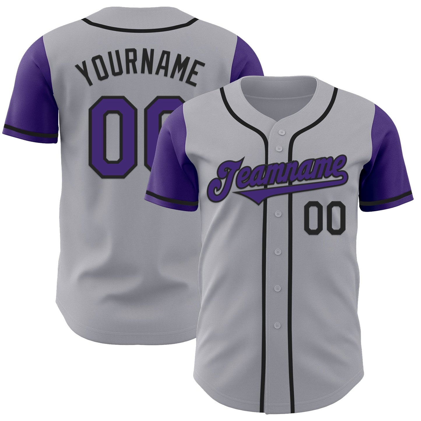 Custom Gray Purple-Black Authentic Two Tone Baseball Jersey - Main View