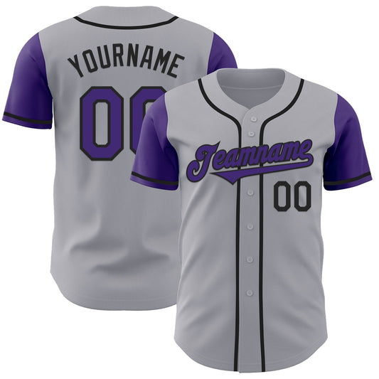 Custom Gray Purple-Black Authentic Two Tone Baseball Jersey - Main View