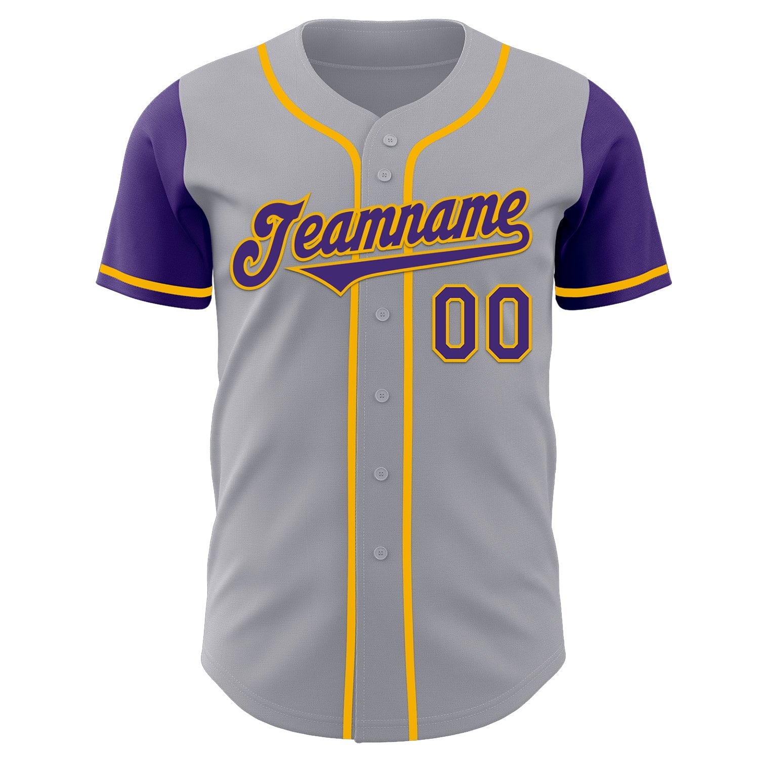Custom Gray Purple-Gold Authentic Two Tone Baseball Jersey view 2