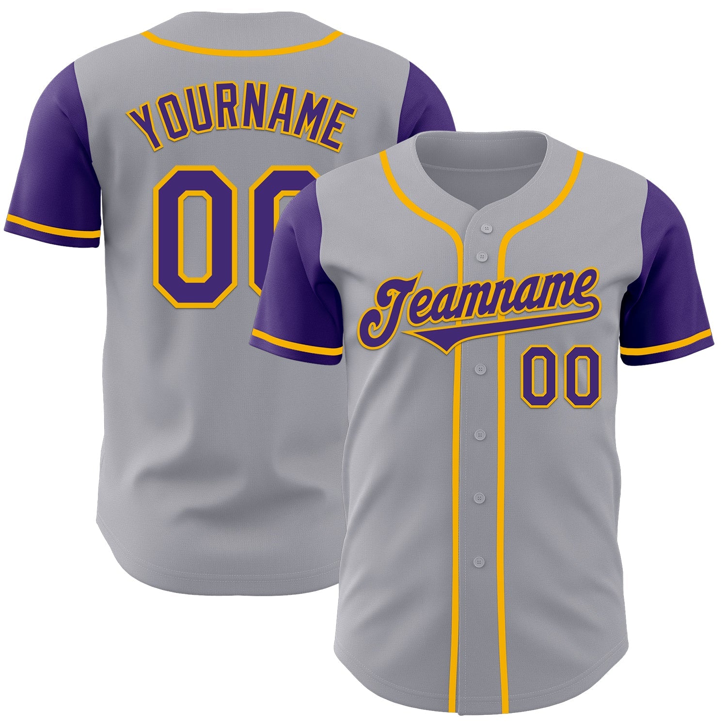 Custom Gray Purple-Gold Authentic Two Tone Baseball Jersey - Main View