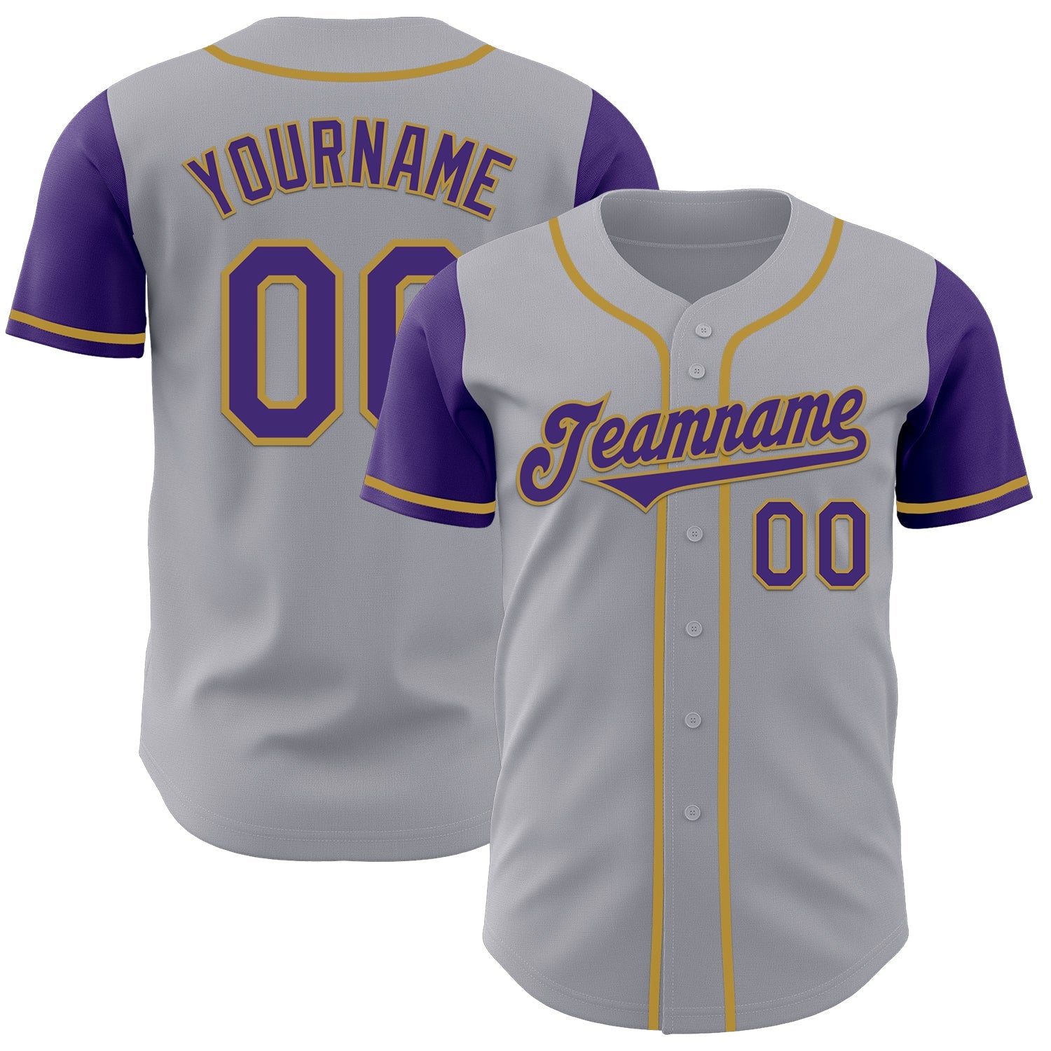Custom Gray Purple-Old Gold Authentic Two Tone Baseball Jersey - Main View