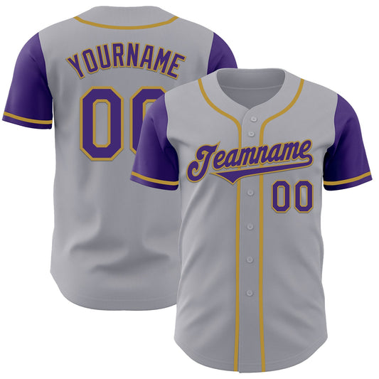 Custom Gray Purple-Old Gold Authentic Two Tone Baseball Jersey - Main View
