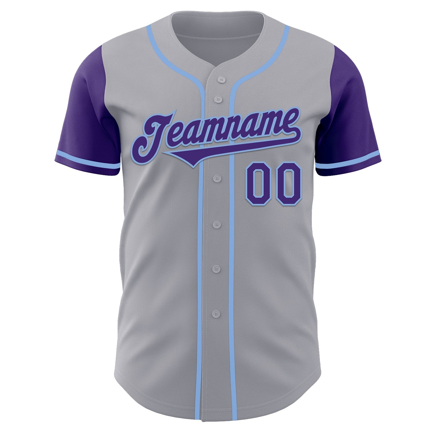 Custom Gray Purple-Light Blue Authentic Two Tone Baseball Jersey view 2