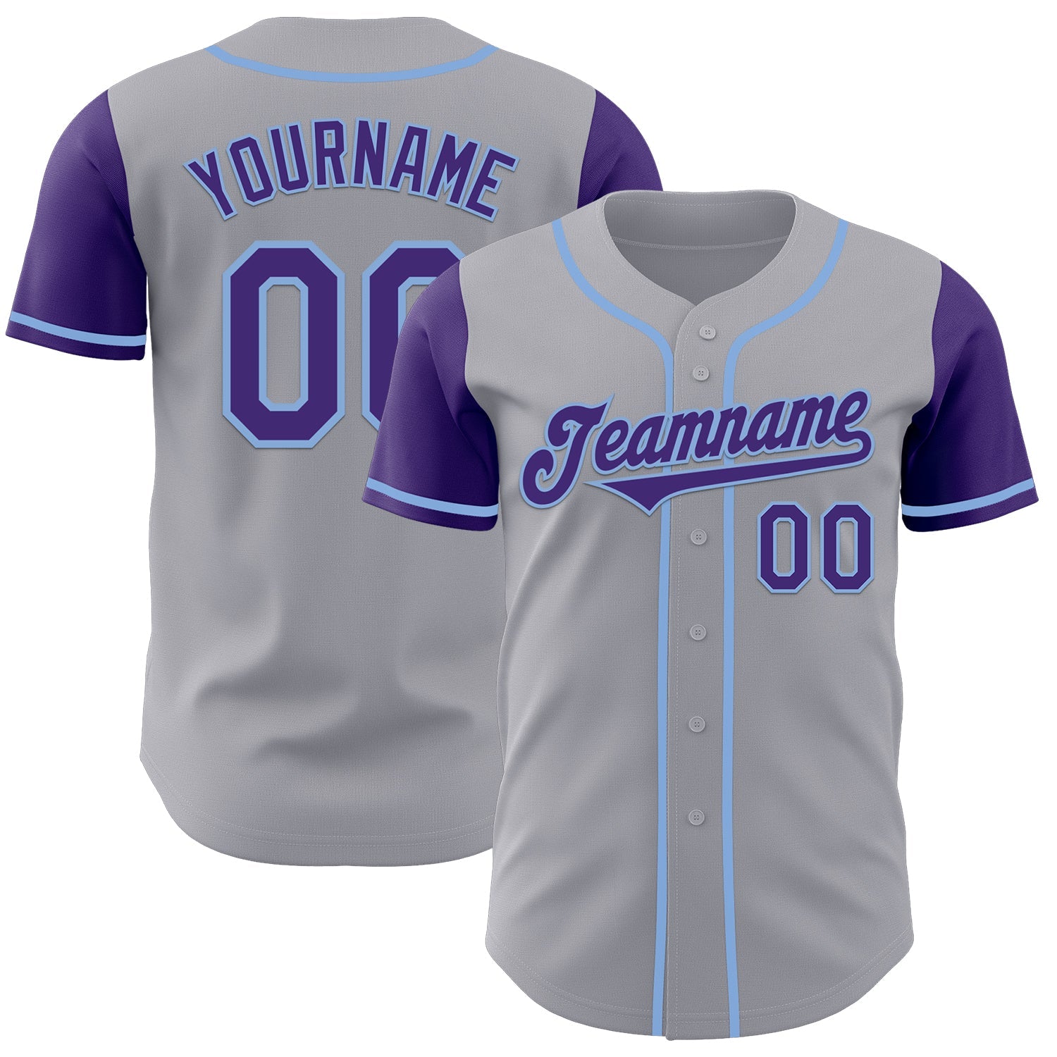 Custom Gray Purple-Light Blue Authentic Two Tone Baseball Jersey - Main View